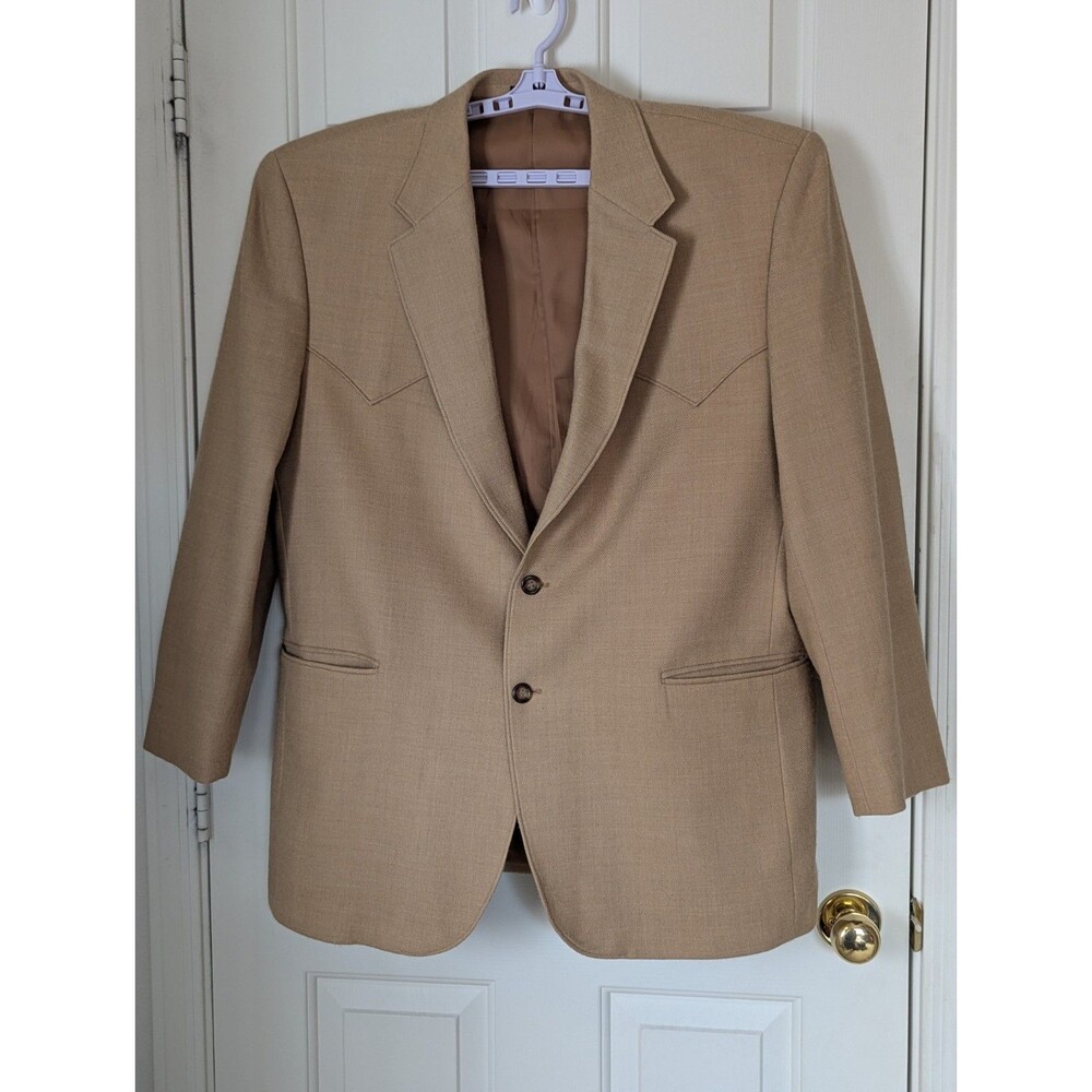 Circle S Western Wool Blazer Jacket 48L Carmel Brown Rodeo Sport Coat Pockets
